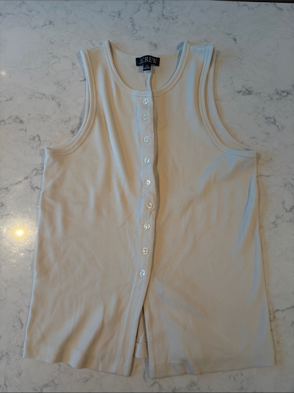 J. Crew Cream Ribbed Button-Front Tank Top